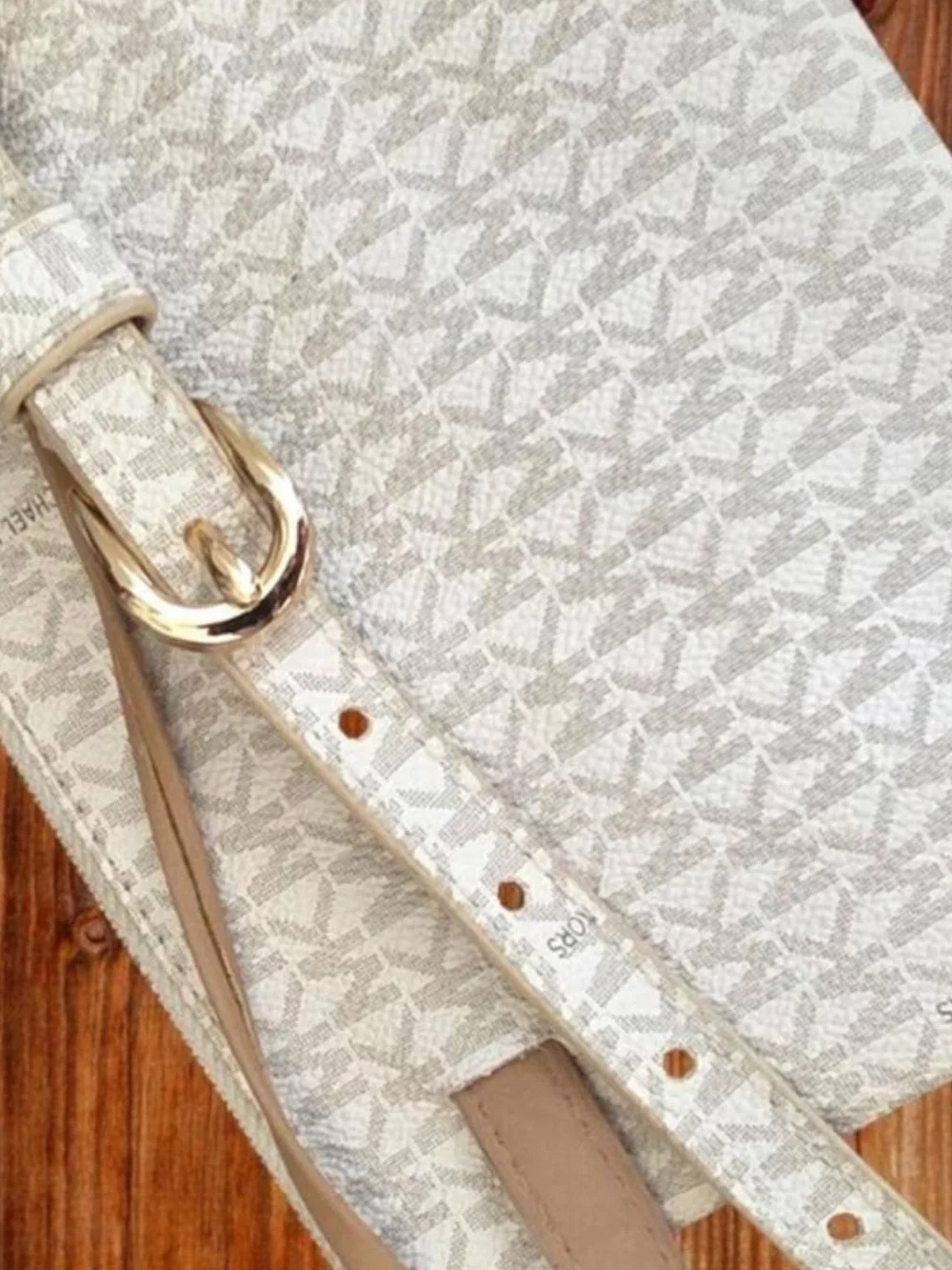 Michael Kors Light Gray MK Logo Wristlet with Gold Plate